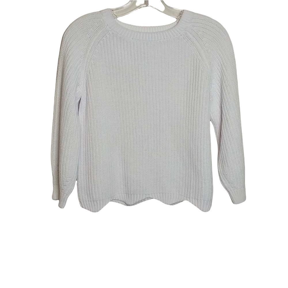 Zara Knitwear Summer Collection White Pullover Sweater Size 7 Scalloped hem.